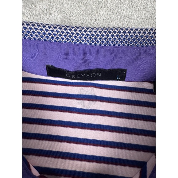 Greyson Performance Golf Polo Mens L Jacquard Collar Multicolor Striped Flawless - Picture 4 of 9